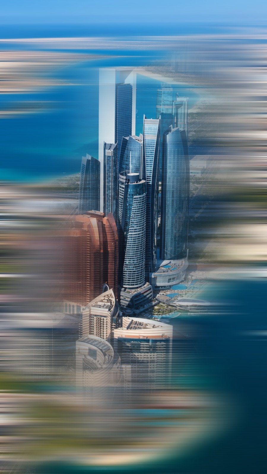 Towers on the Abu Dhabi waterfront, motion blurred